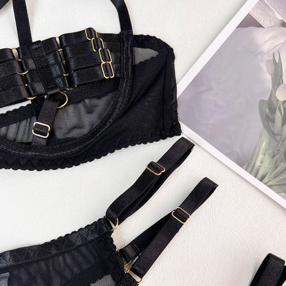 5-Piece Costume Hollow Underwear Sensual Open Bra Outfits Lingerie Set - The Clothing Company Sydney