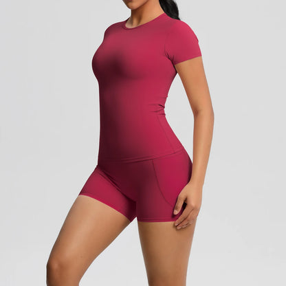 Workout Sportswear 2 Piece Piece Female Yoga Shirt Push Up Workout Clothes Outdoors Sport  High Waist  Fitness Sport Shorts