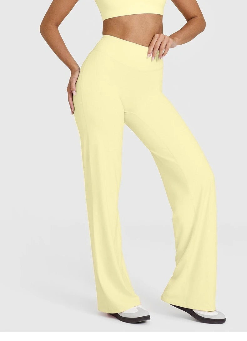 Women's Mid Waist Sport Trousers Wide-Leg Pants Ultra Soft Yoga Pilates Running Gym Pants