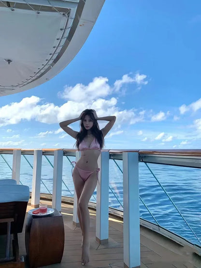 2 Piece Halter Brazilian Metallic Satin Swimwear Swimsuit Two-piece Bikini Set High Cut Bathing Suit Swim Beachwear