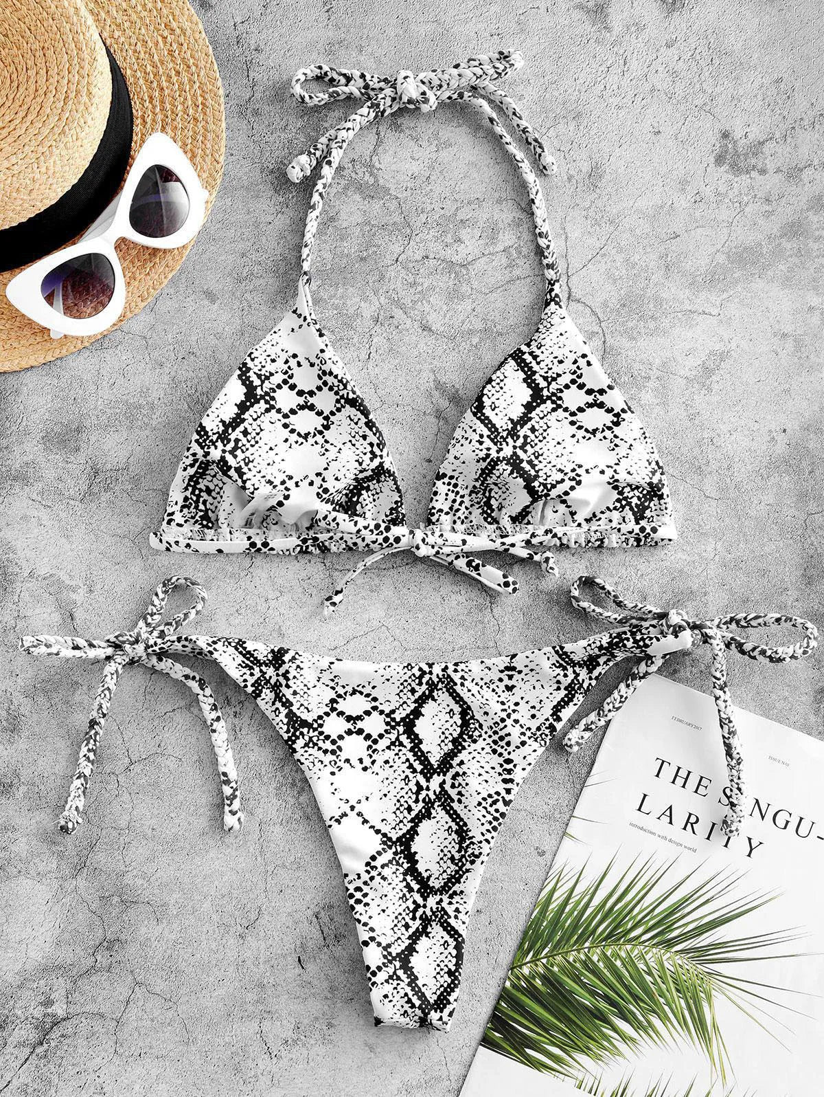 Snakeskin String Bikini Women Halter Triangle Swimsuit Swimwear Bathers Bathing Swimming Swim Suit Beachwear The Clothing Company Sydney