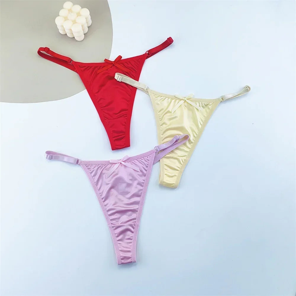 3 Pack Adjustable Satin Thong G-string Underwear Low Waist T Back Bow Lingerie Briefs The Clothing Company Sydney
