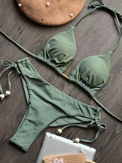 Two-piece micro bikini set by The Clothing Company Sydney featuring triangle swimwear for women, perfect for beach and swimming.