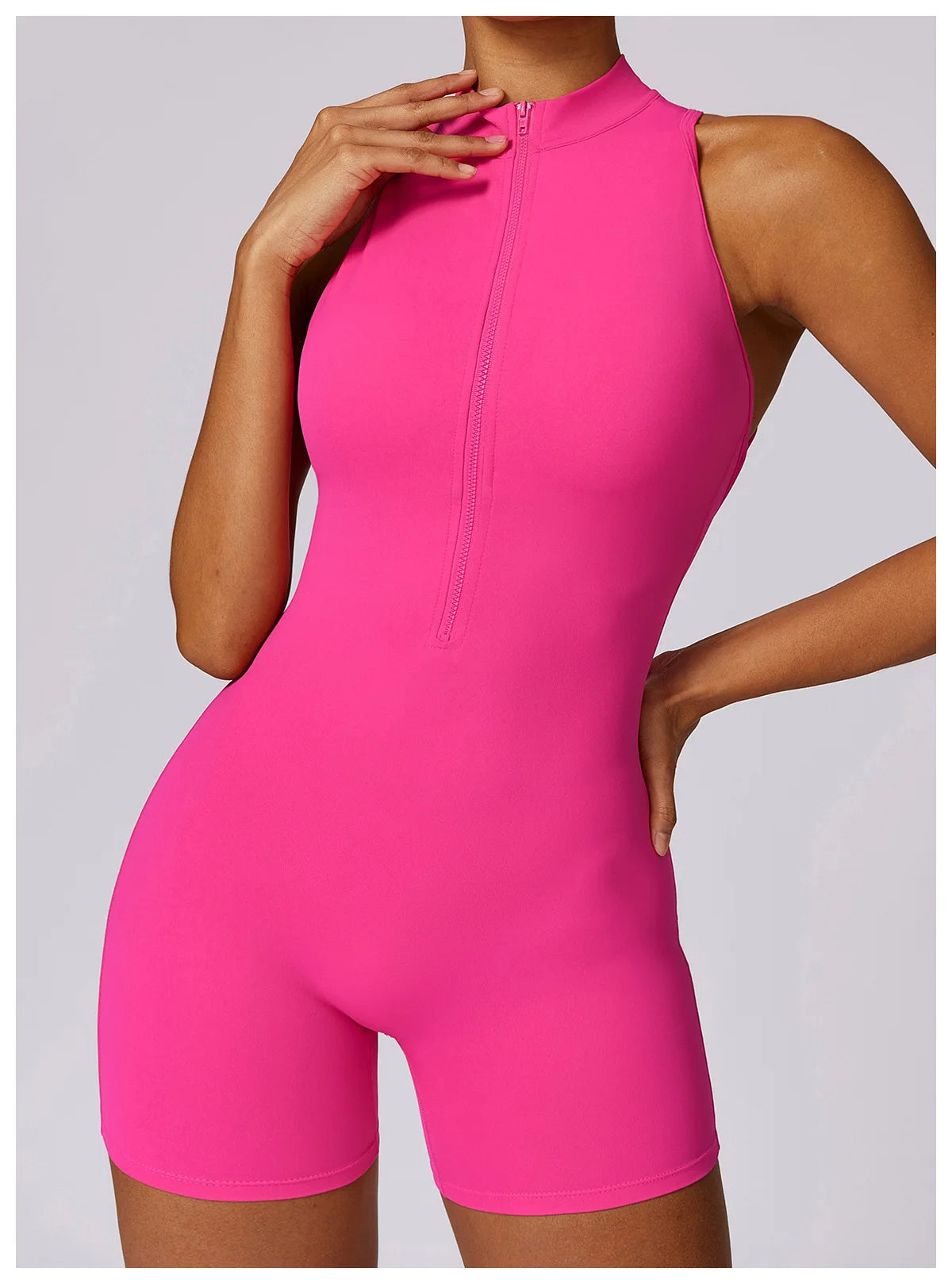 V Back Scrunch Sports Jumpsuit Women Gym Rompers Sleeveless Sportswear Zipper One-Piece Suit Yoga Clothing