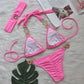 2 Piece Rhinestone Swimsuit Crystal Thong String Bikini Set Swimwear Beach Wear Bathing Suit