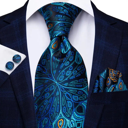 Green Paisley Silk Tie Set for Men – Necktie, Pocket Square & Cufflinks The Clothing Company Sydney
