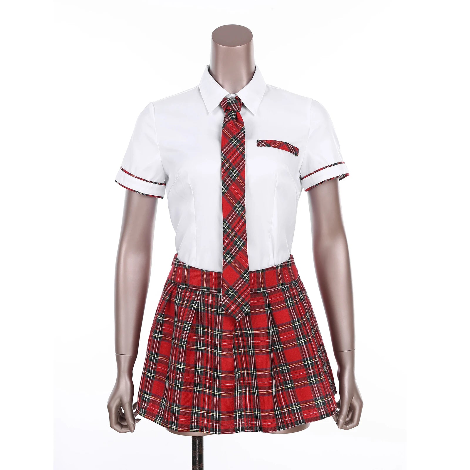 Women's Cosplay Costume Adult School Uniform Short Sleeve Shirt with Plaid Skirt for Halloween Role Play Party The Clothing Company Sydney