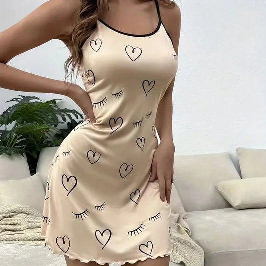 Sleeveless O Neck Sleepwear Cartoon Print Female Nightwear Summer Pajama Dress Homewear Nightgown The Clothing Company Sydney