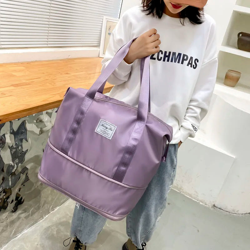 Travel Bag Women Shoulder Bag Casual Handbag Double Zipper Expansion Bag Large Bag Fashion Luggage Bag