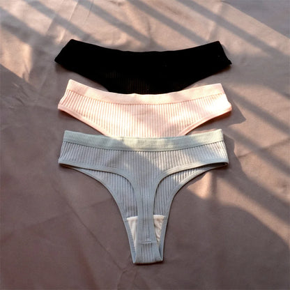 3 Pack Seamless Ribbed Cotton Thong Low Waist Bikini Briefs Sports Underwear Plus Size