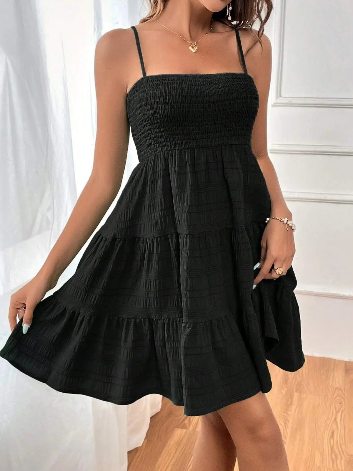 Spaghetti Strap Smocked Bustier Mini Dress Blue Ruffled Tiered Swing Dress Summer Casual Vacation Beach Wear The Clothing Company Sydney