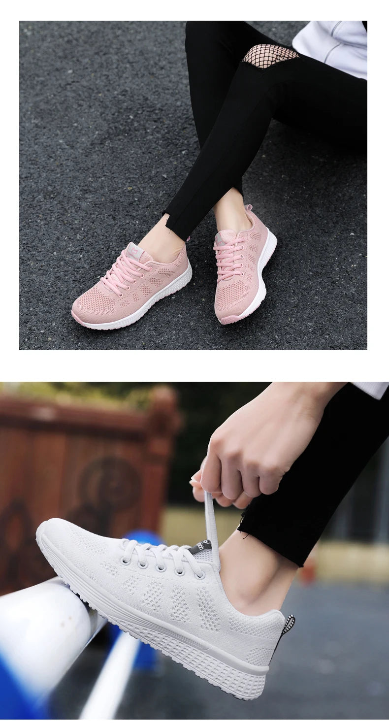 Women's Vulcanized Shoes Platform Casual Sneakers Shoes Flats Mesh Breathable Running Summer Sports Tennis Shoes