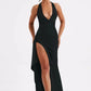 Deep V Neck Thigh High Split Maxi Halter Sleeveless Backless Bodycon Club Party Long Dress The Clothing Company Sydney