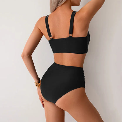 High Waist Women’s Two Piece Swimsuit Bikini Swimwear Beach Surfing Classical Bathing Suit
