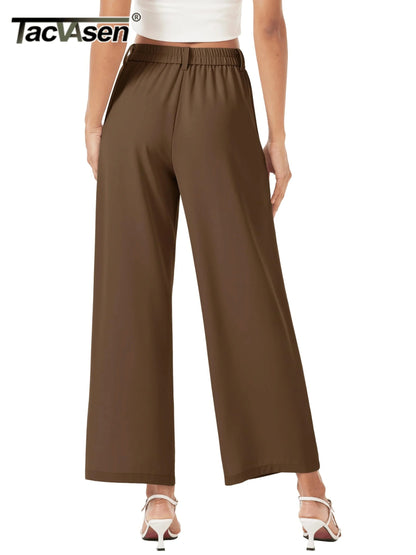 High Waisted Fashion Wide Leg Trousers Womens Loose Casual Lightweight Soft Button Closure 2 Pockets Pants The Clothing Company Sydney