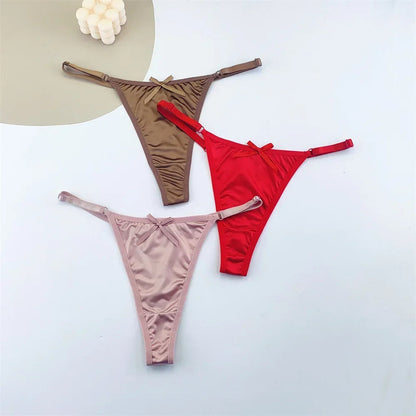 3 Pack Adjustable Satin Thong G-string Underwear Low Waist T Back Bow Lingerie Briefs The Clothing Company Sydney