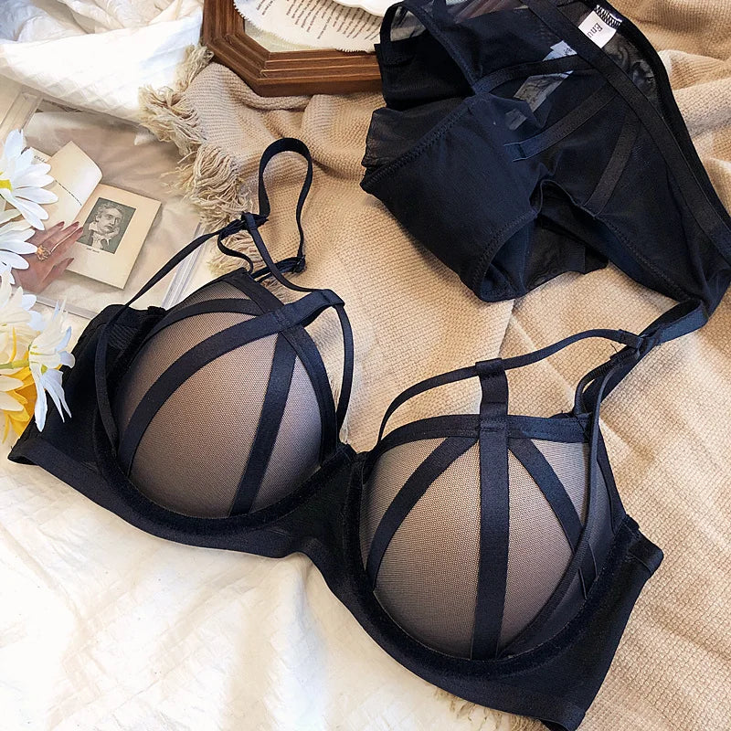 2 Piece Women Lace Underwear Hollow Push Up Bra Set Classic Bandage Lingerie Fashion Fluorescent Plus Size Set
