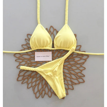 2 Piece Micro Bikini Push Up Brazilian Bikini Set Thong Solid Swimsuit Summer Beachwear Swimwear