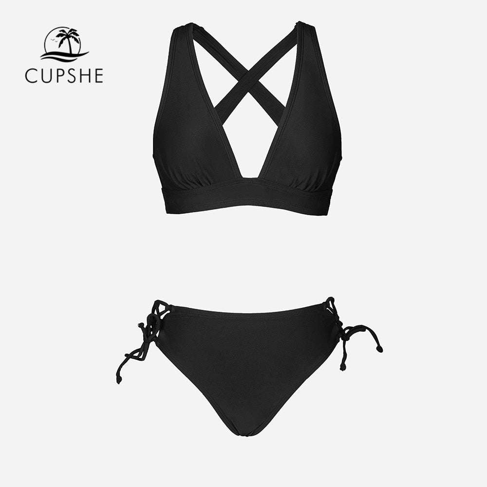 Lace Up Mid Waist Bikini Sets Swimsuit For Women Black Longline Tall Triangle Two Pieces Swimwear Bathing Suit The Clothing Company Sydney