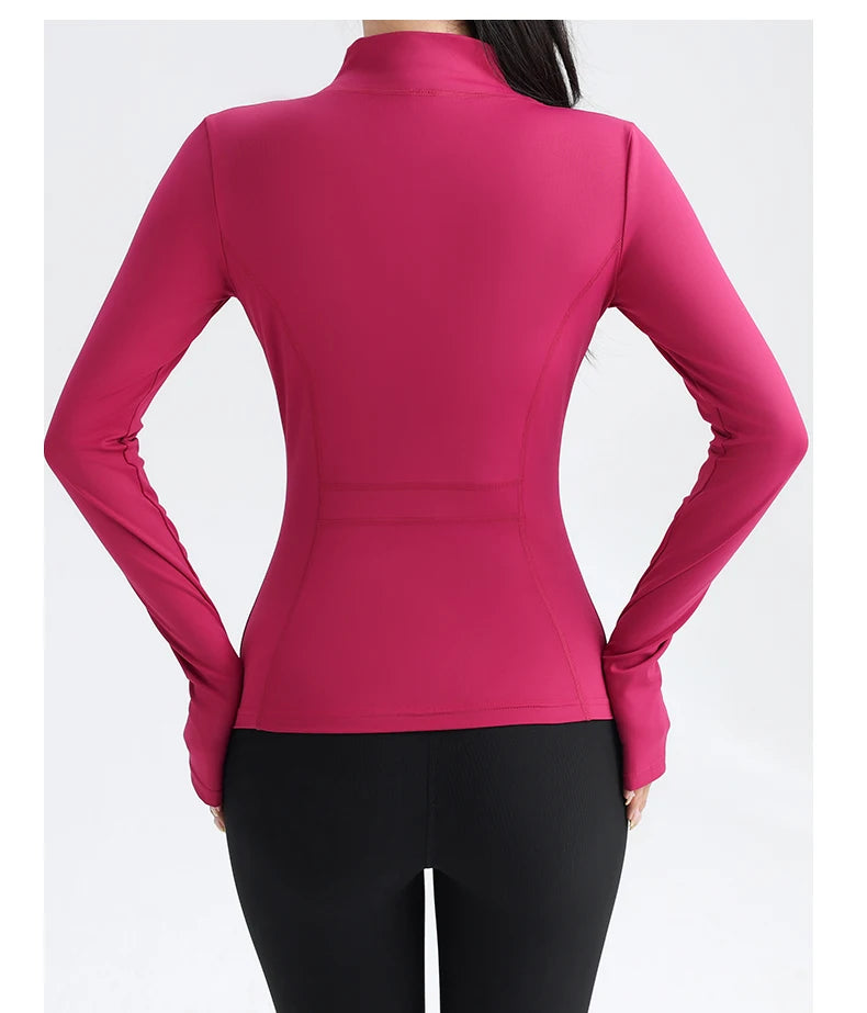 Women's Fitness Running Stretchy Tight Long Sleeve Top Sportswear Full Zip Yoga Top with Thumbholes Training Wear Jacket The Clothing Company Sydney