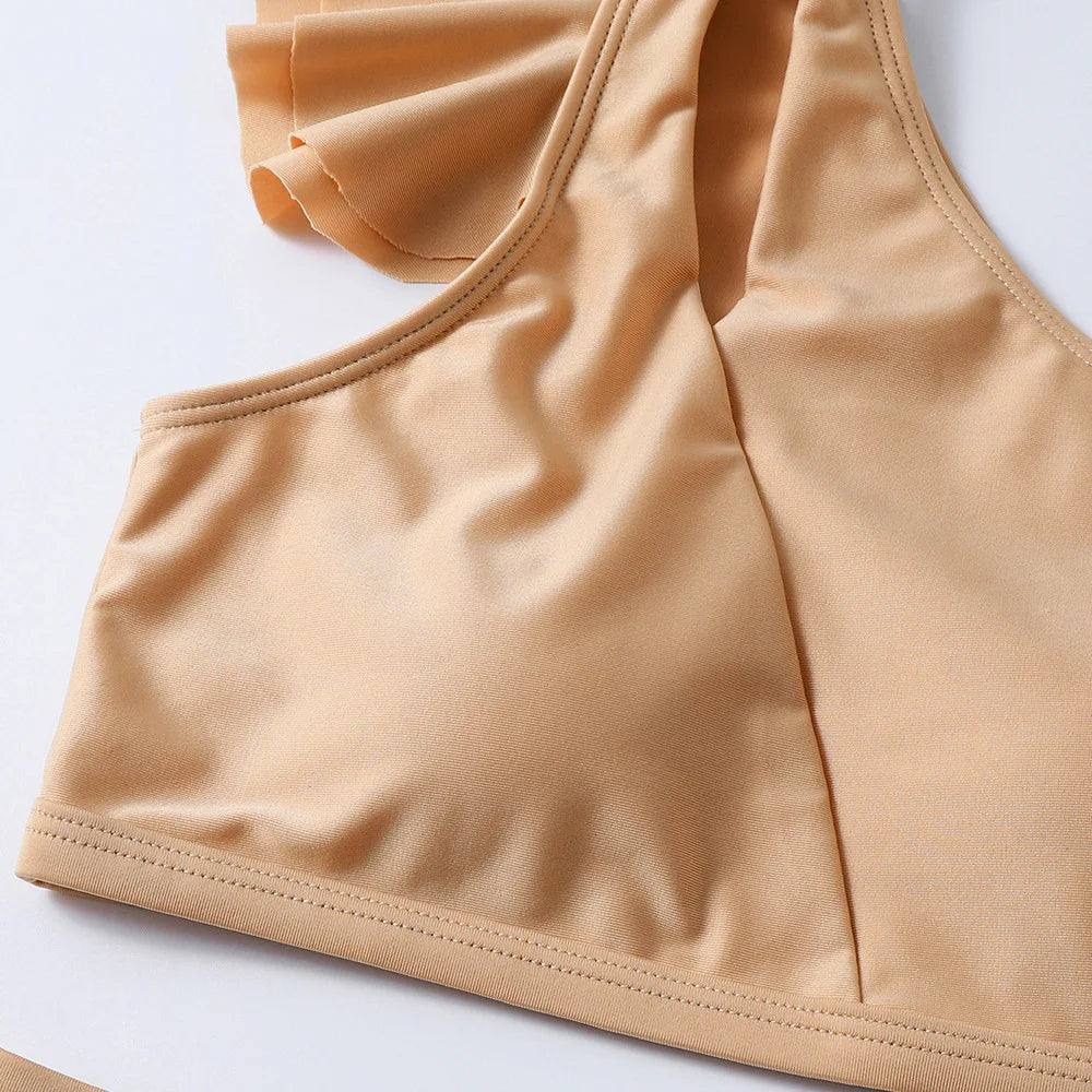 One Shoulder Women Ruffle Swimsuit Solid High Waist Swimwear Padded Bathers Bathing Swimming Suit Beachwear The Clothing Company Sydney