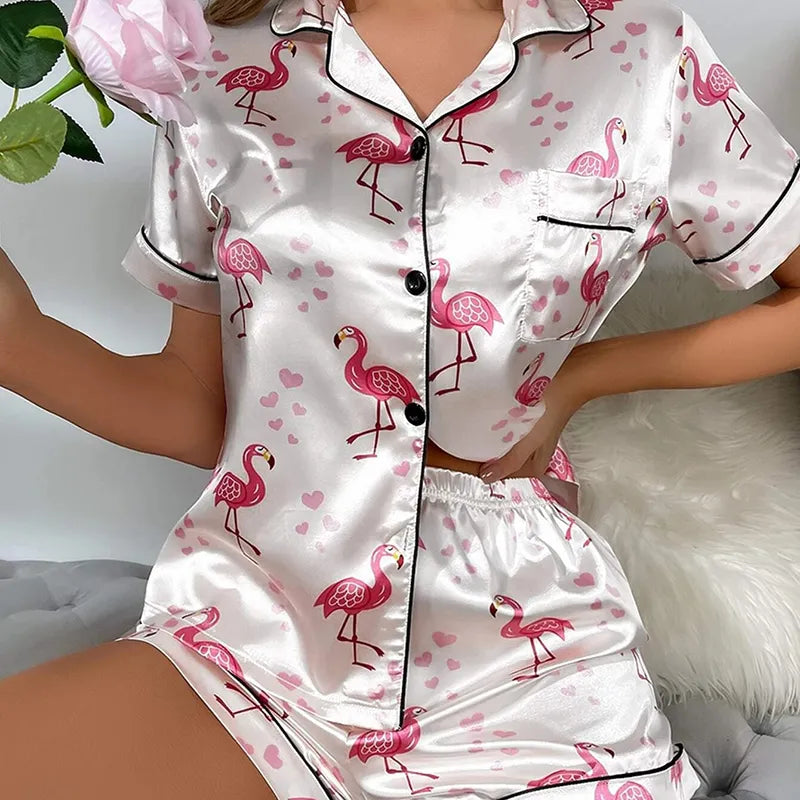 Women's Pajamas Set Luxury Satin Pajamas Short Sleeve Sleepwear Leisure Home Clothes Nightwear Pyjamas for Women The Clothing Company Sydney