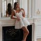 White Mini Prom Dresses Flower Lace Embroidery Evening Dress Sleeveless Lace-up Spaghetti Strap Party Dress The Clothing Company Sydney