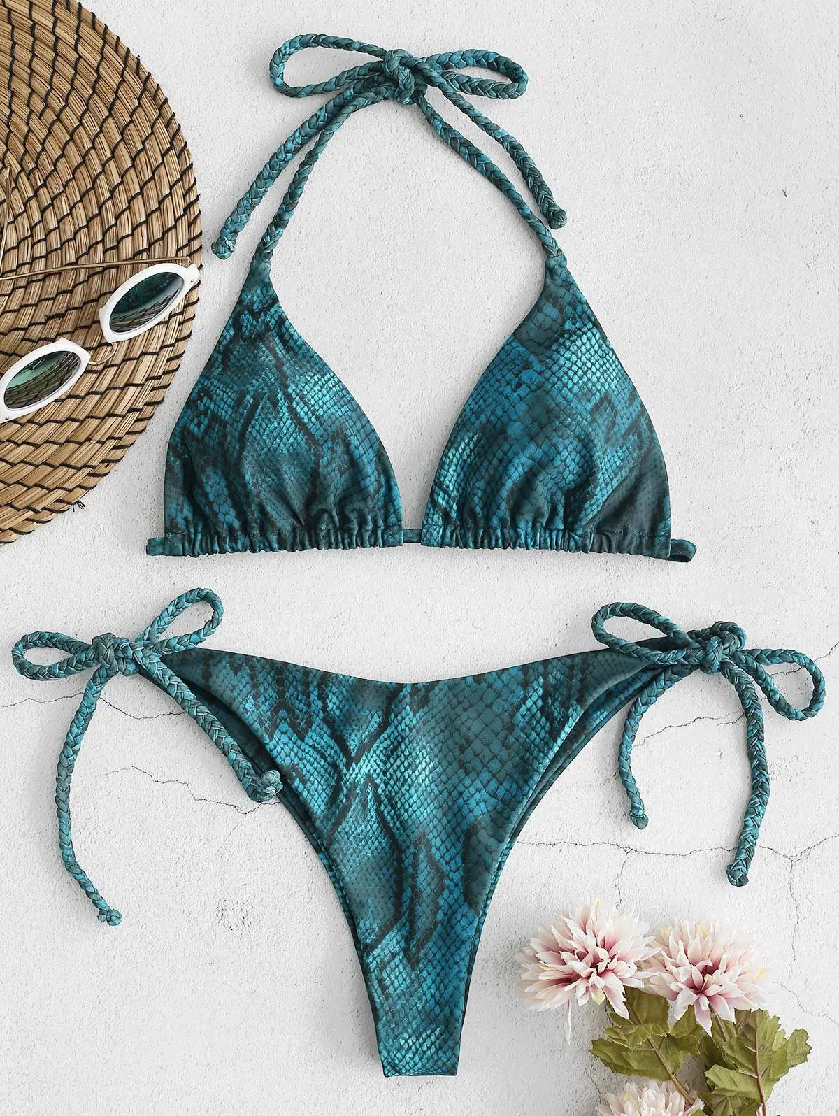 Snakeskin String Bikini Women Halter Triangle Swimsuit Swimwear Bathers Bathing Swimming Swim Suit Beachwear The Clothing Company Sydney