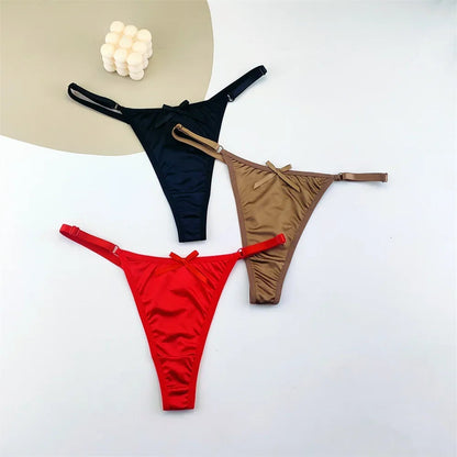 3 Pack Adjustable Satin Thong G-string Underwear Low Waist T Back Bow Lingerie Briefs The Clothing Company Sydney