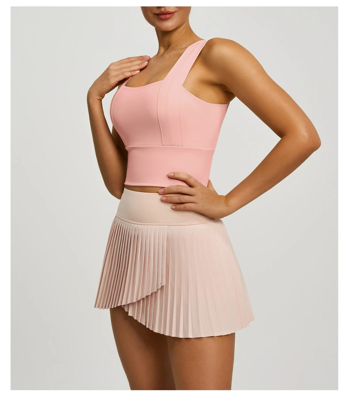 2 Piece Fitness Matching Set Women's Gym Sports Bra Sleeveless Crop Top+ Skirts Tennis Skorts Running Tracksuit Workout Sportswear
