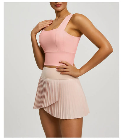 2 Piece Fitness Matching Set Women's Gym Sports Bra Sleeveless Crop Top+ Skirts Tennis Skorts Running Tracksuit Workout Sportswear