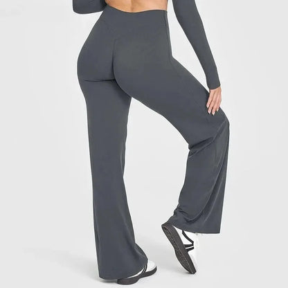 Women's Mid Waist Sport Trousers Wide-Leg Pants Ultra Soft Yoga Pilates Running Gym Pants