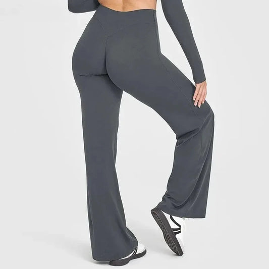 Women's Mid Waist Sport Trousers Wide-Leg Pants Ultra Soft Yoga Pilates Running Gym Pants