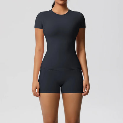 Workout Sportswear 2 Piece Piece Female Yoga Shirt Push Up Workout Clothes Outdoors Sport  High Waist  Fitness Sport Shorts