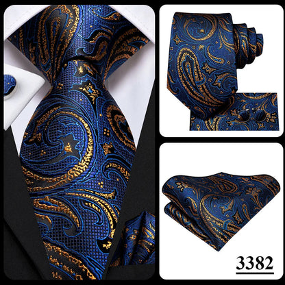 Blue Paisley Silk Tie Set – Necktie, Cufflinks & Hanky for Men The Clothing Company Sydney