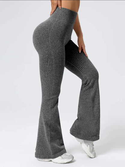 Women's High-Waist Bell Bottom Pants Sporty Tight Fit Comfortable Elastic Wide Leg Pants