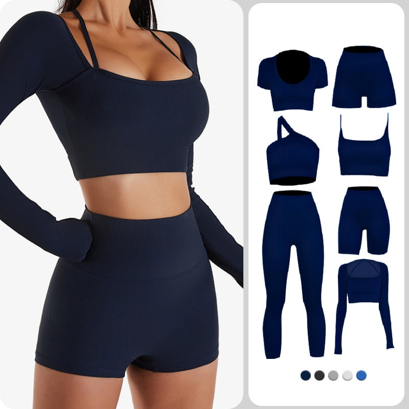 Two Piece Yoga Set Shorts Pant Fitness Seamless Tracksuit Wear Long Sleeve Sports Bra Suits Training Womens Outfits Gym Clothes The Clothing Company Sydney