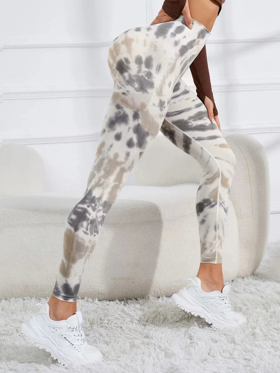 Women's 3D Print Tie Dye Sports Seamless High Waist Fitness Push Up Leggings Gym Clothing Workout Tights Pants