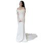 One Shoulder Satin Light Wedding Dress with Simple and Slim Fit Sweet Long Sleeved Bride Evening Gown