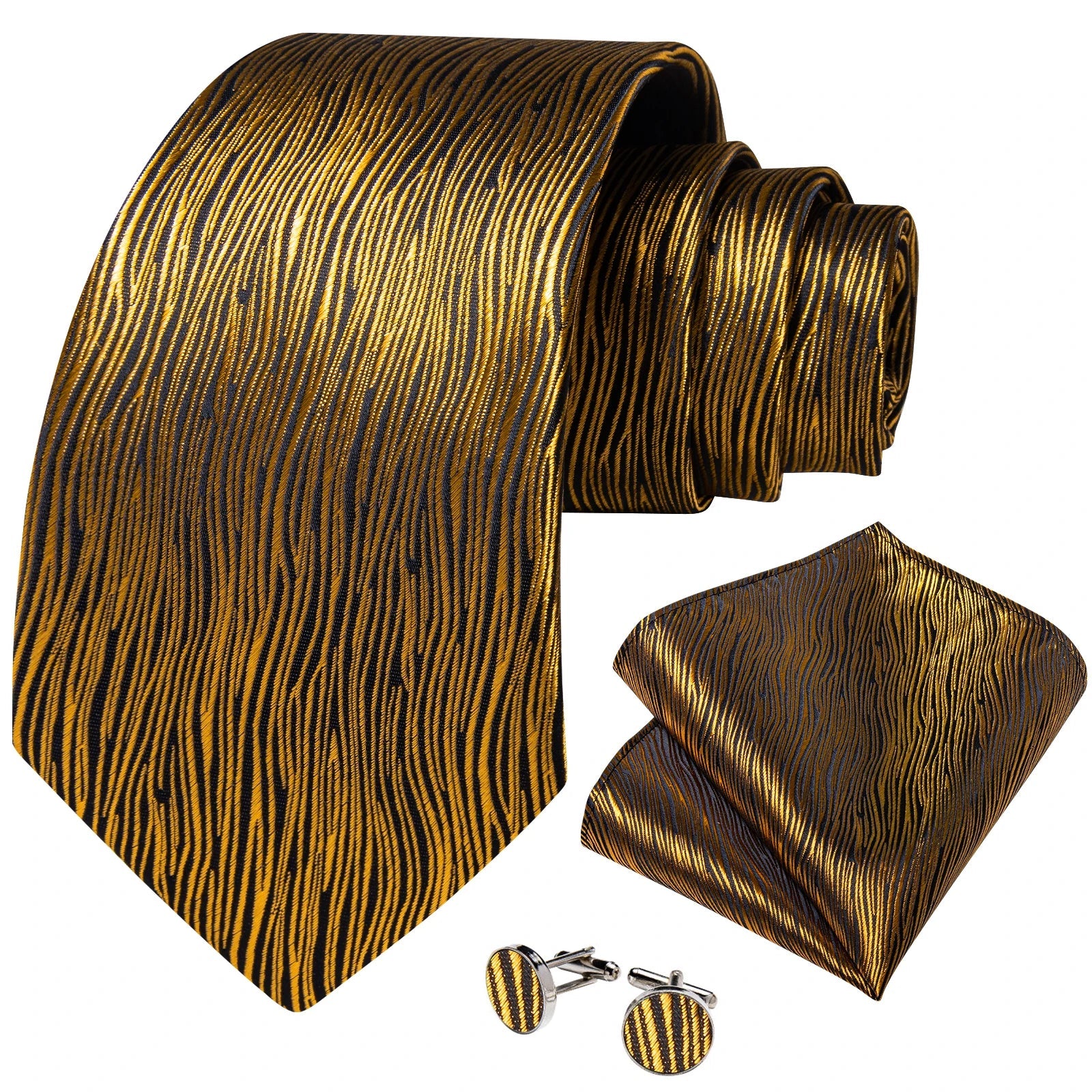 Luxury Black & Gold Paisley Silk Tie Set – Men's Necktie, Pocket Square & Cufflinks Gift The Clothing Company Sydney