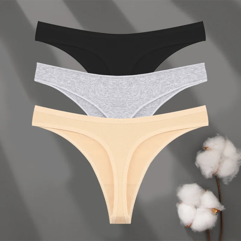 3 Pack Cotton Seamless Panties Comfort Underwear Women Low Waist Breathable Thongs Solid Sport G-String Soft Lingerie