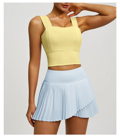 2 Piece Fitness Matching Set Women's Gym Sports Bra Sleeveless Crop Top+ Skirts Tennis Skorts Running Tracksuit Workout Sportswear