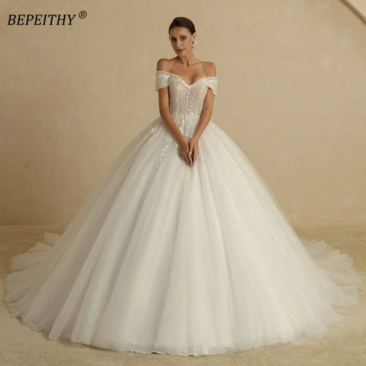 Ivory Beading Princess Wedding Dresses Bride Off The Shoulder Sleeveless Women Glitter Ball Bridal Gown Robes The Clothing Company Sydney