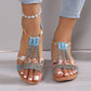 Women's Wedge Sandals Summer Shoes Shiny Rhinestones Elastic Platform Peep Toe Outdoor Sandals