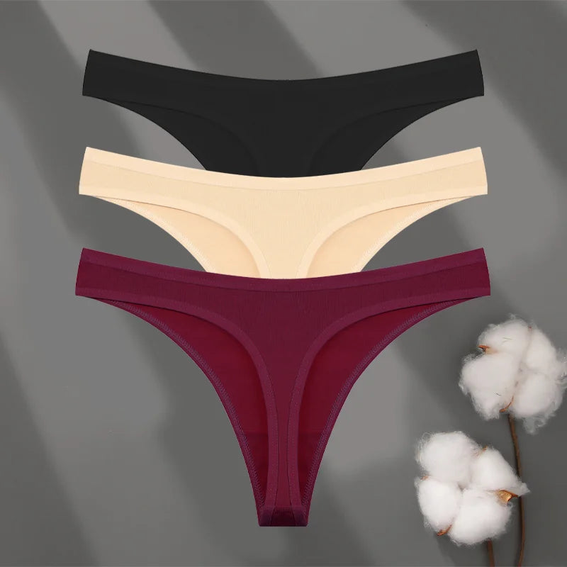 3 Pack Cotton Seamless Panties Comfort Underwear Women Low Waist Breathable Thongs Solid Sport G-String Soft Lingerie