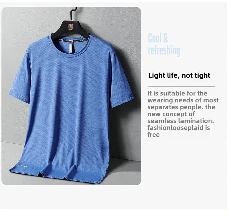 Ice Silk T-Shirts Men Plus Size Tshirt Tee Shirt Breathable Running Top
