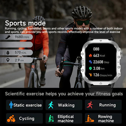 Men's LED smart watch with Bluetooth, voice control, multi-sport modes, and health monitoring features, outdoor sports smartwatch.