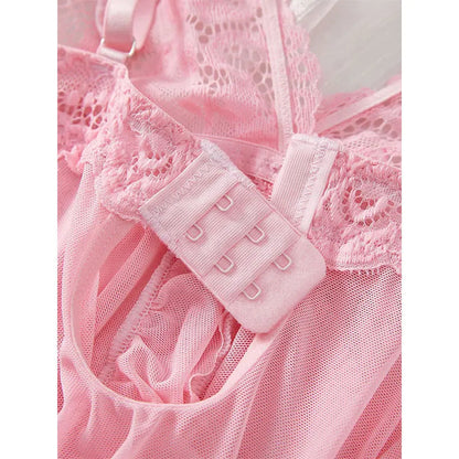 2-piece women's plus-size lace lingerie set with suspender nightgown and thong by The Clothing Company Sydney