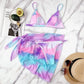 3 Piece Swimsuit Women Tie Dye Bikinis Summer Mesh Swimsuit with Cover Up Triangle Swimwear Bathing Suit