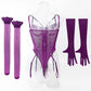 Lace Bodysuit Lace Up Costume Long Gloves Stocking See-Through Tights Lingerie Matching Outfit Set